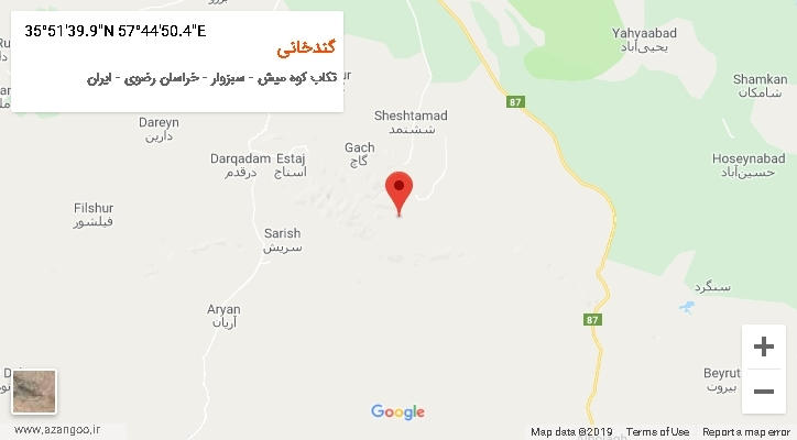 روستای گندخانی بر روی نقشه