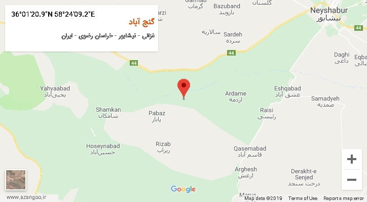 روستای گنج آباد بر روی نقشه