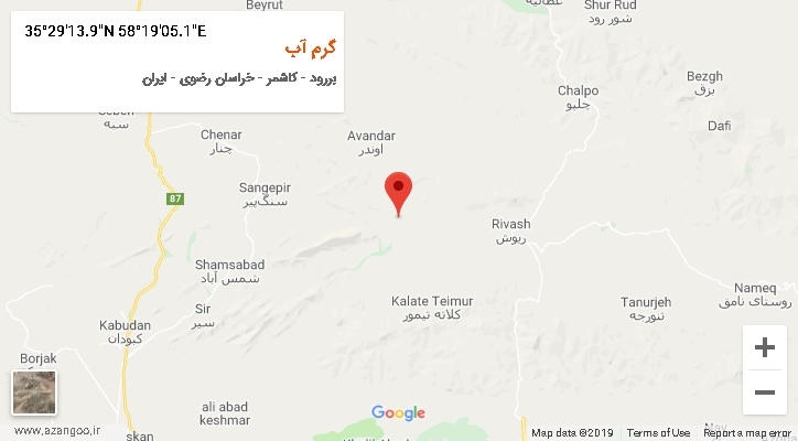 روستای گرم آب بر روی نقشه