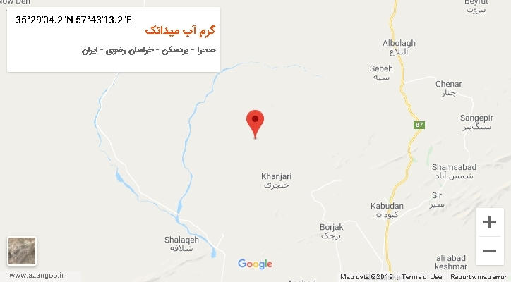 روستای گرم آب میدانک بر روی نقشه