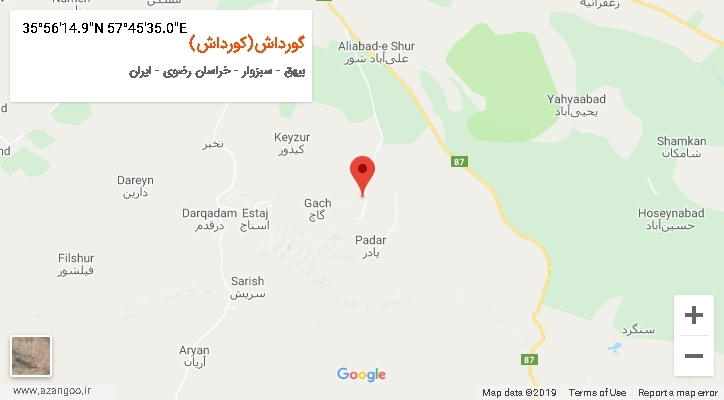 روستای گورداش(کورداش) بر روی نقشه