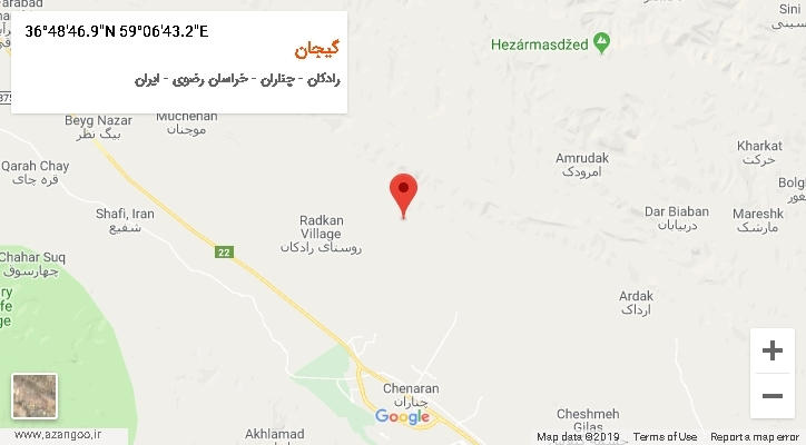 روستای گیجان بر روی نقشه