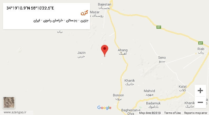 روستای گزن بر روی نقشه