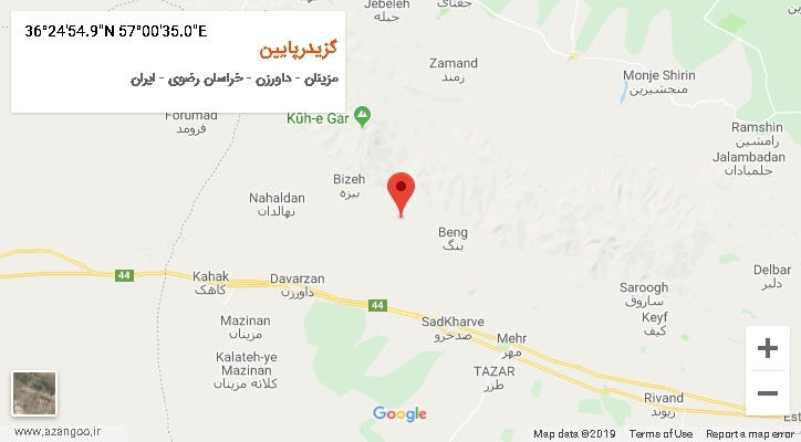 روستای گزیدرپایین بر روی نقشه