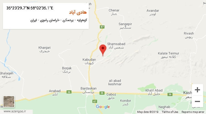 روستای هادی آباد بر روی نقشه