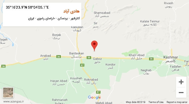 روستای هادی آباد بر روی نقشه