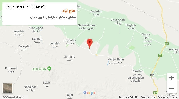 روستای حاج آباد بر روی نقشه