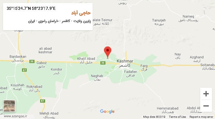 روستای حاجی آباد بر روی نقشه
