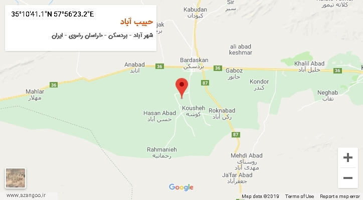 روستای حبیب آباد بر روی نقشه
