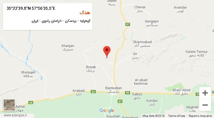 روستای هدک بر روی نقشه