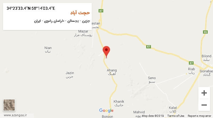 روستای حجت آباد بر روی نقشه