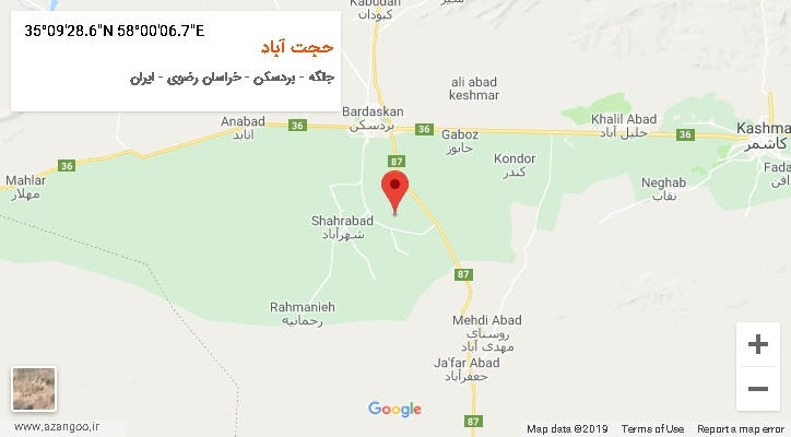 روستای حجت آباد بر روی نقشه