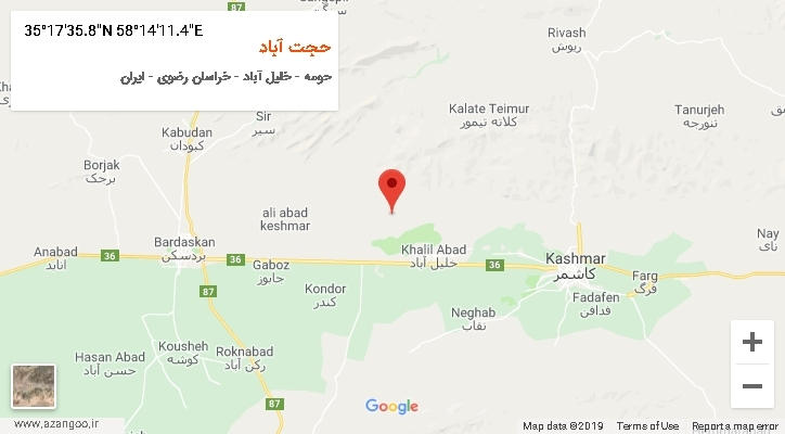روستای حجت آباد بر روی نقشه