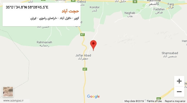 روستای حجت آباد بر روی نقشه
