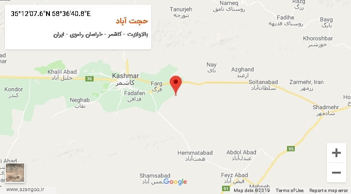 روستای حجت آباد بر روی نقشه