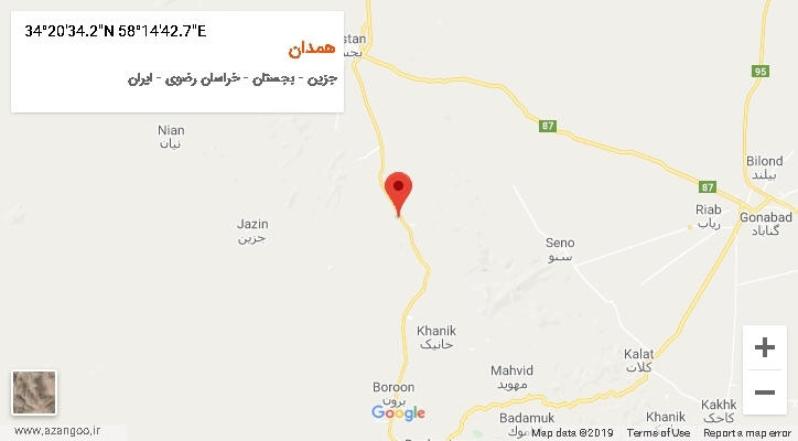 روستای همدان بر روی نقشه