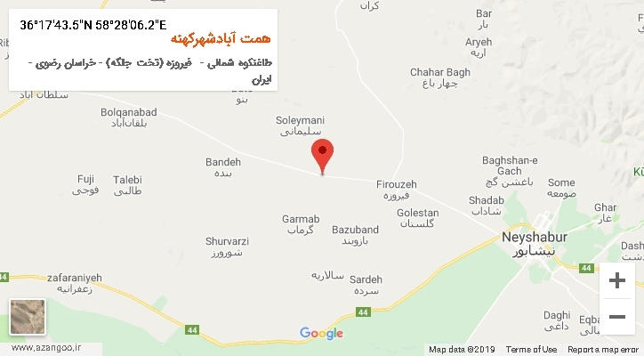 روستای همت آبادشهرکهنه بر روی نقشه