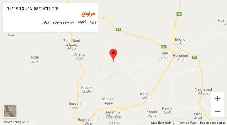 روستای هراونج بر روی نقشه