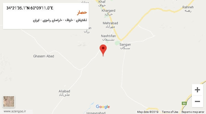 روستای حصار بر روی نقشه