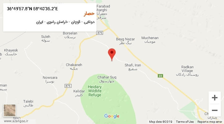 روستای حصار بر روی نقشه
