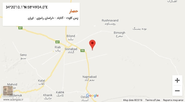روستای حصار بر روی نقشه