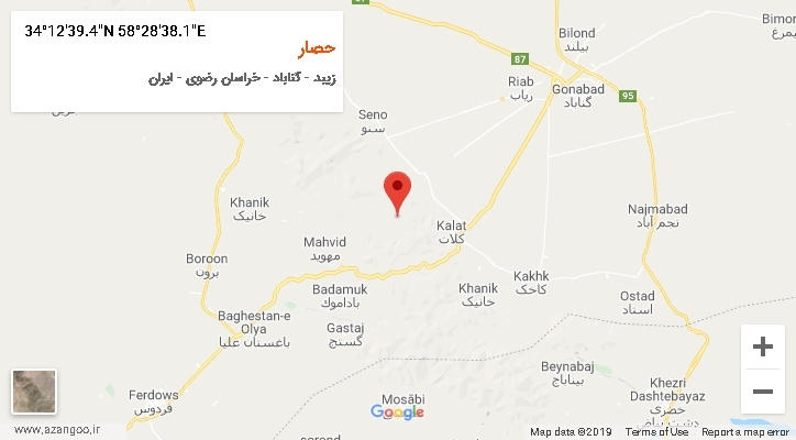 روستای حصار بر روی نقشه
