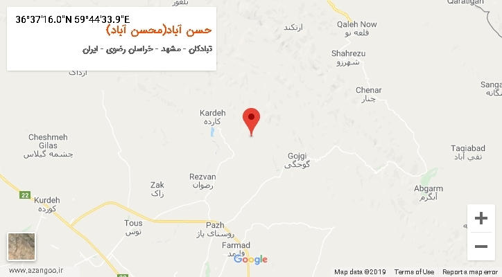 روستای حسن آباد(محسن آباد) بر روی نقشه
