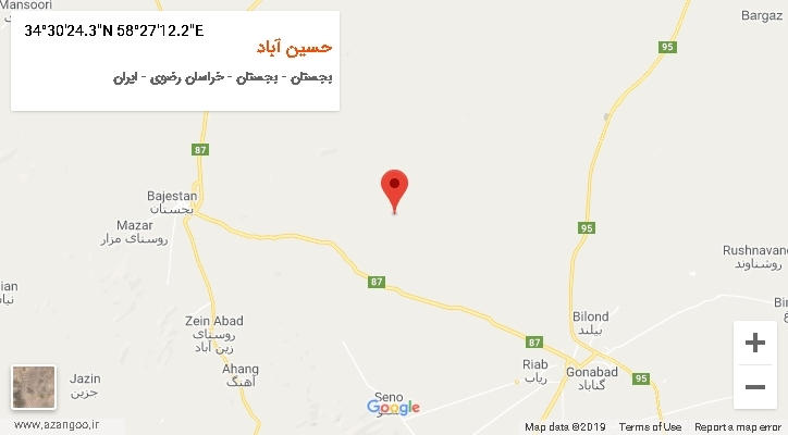 روستای حسین آباد بر روی نقشه