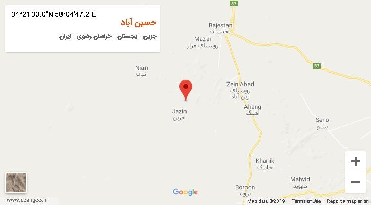 روستای حسین آباد بر روی نقشه