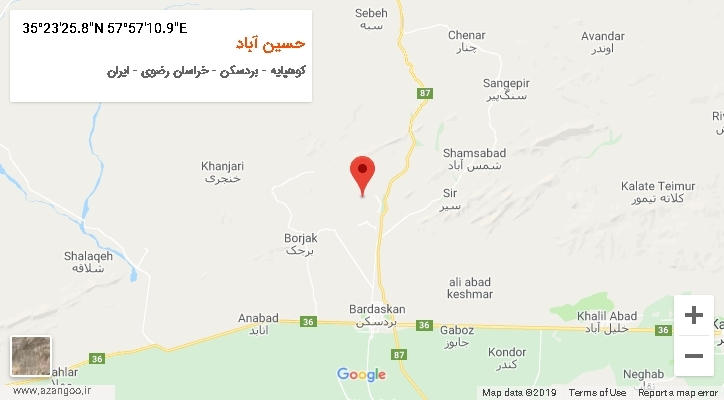 روستای حسین آباد بر روی نقشه