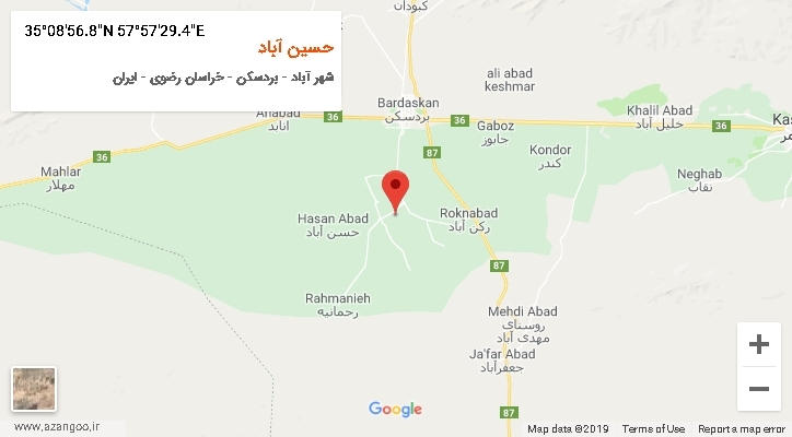روستای حسین آباد بر روی نقشه
