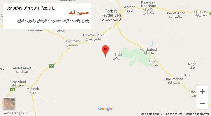 روستای حسین آباد بر روی نقشه