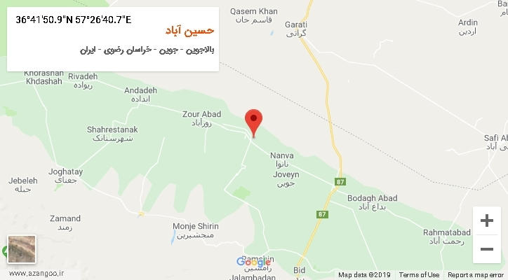روستای حسین آباد بر روی نقشه
