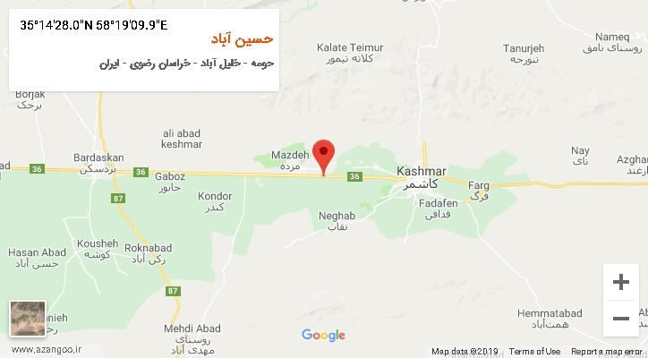 روستای حسین آباد بر روی نقشه