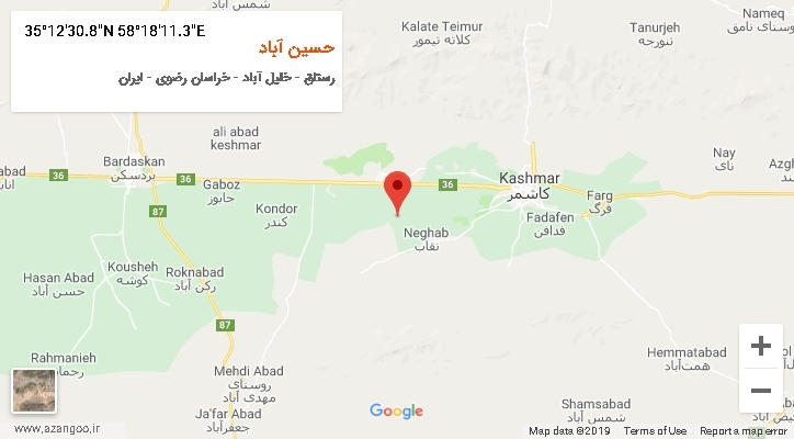 روستای حسین آباد بر روی نقشه