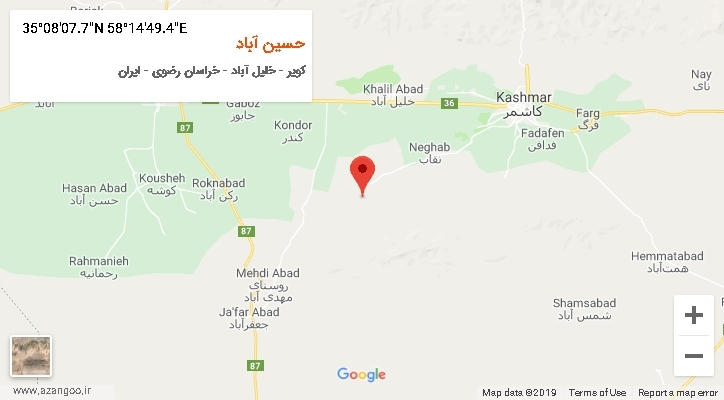 روستای حسین آباد بر روی نقشه
