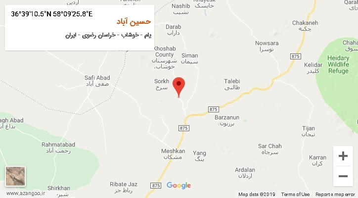 روستای حسین آباد بر روی نقشه