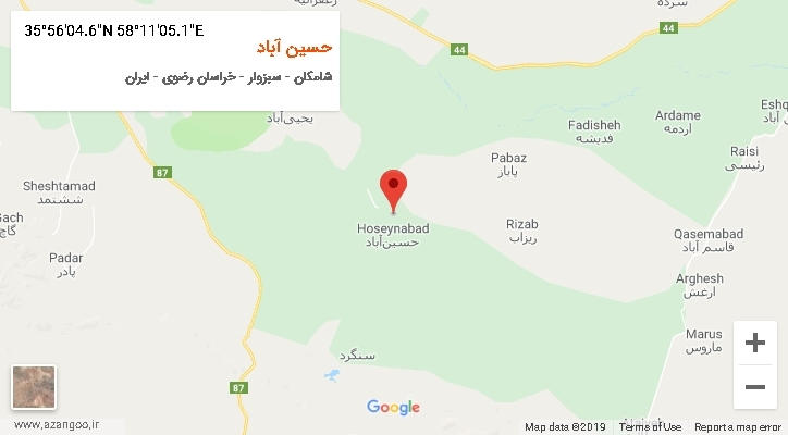 روستای حسین آباد بر روی نقشه