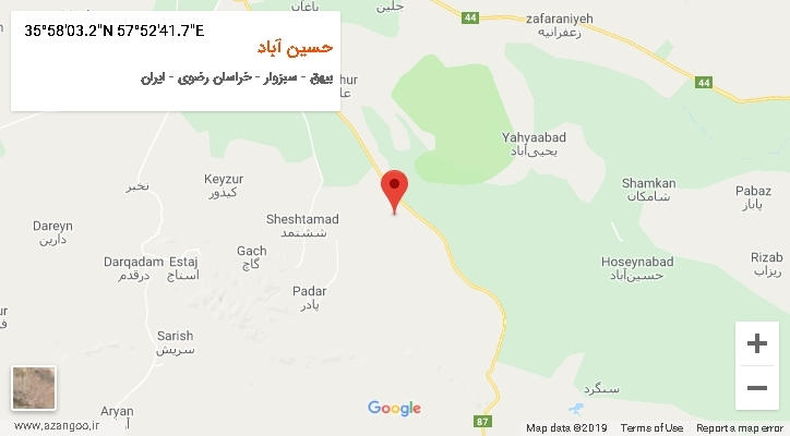 روستای حسین آباد بر روی نقشه