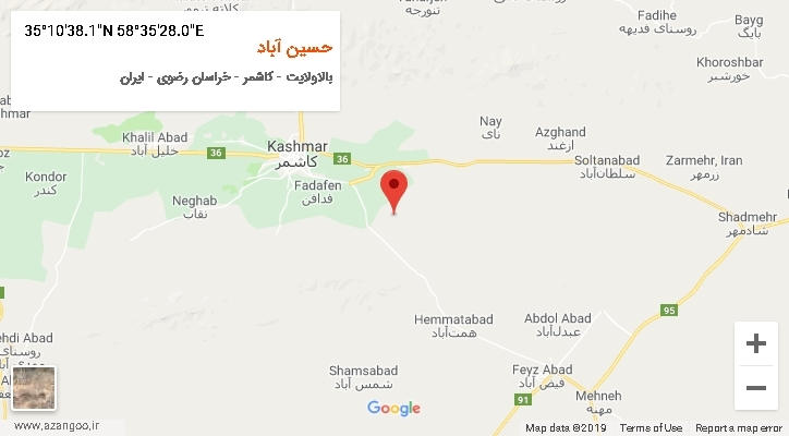 روستای حسین آباد بر روی نقشه