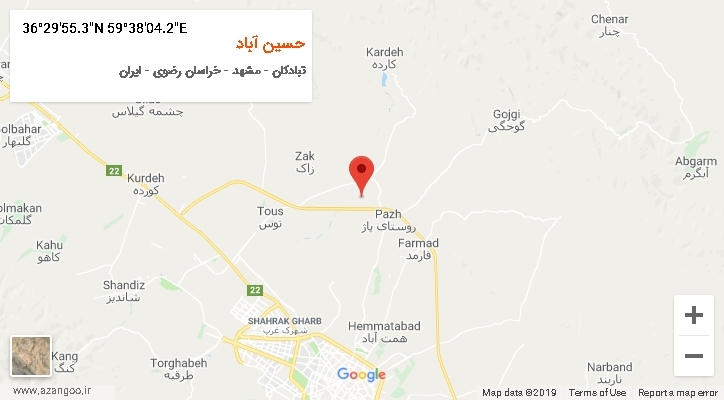 روستای حسین آباد بر روی نقشه