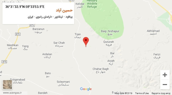 روستای حسین آباد بر روی نقشه