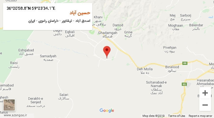 روستای حسین آباد بر روی نقشه