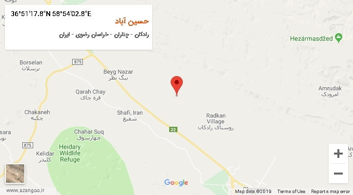 روستای حسین آباد بر روی نقشه