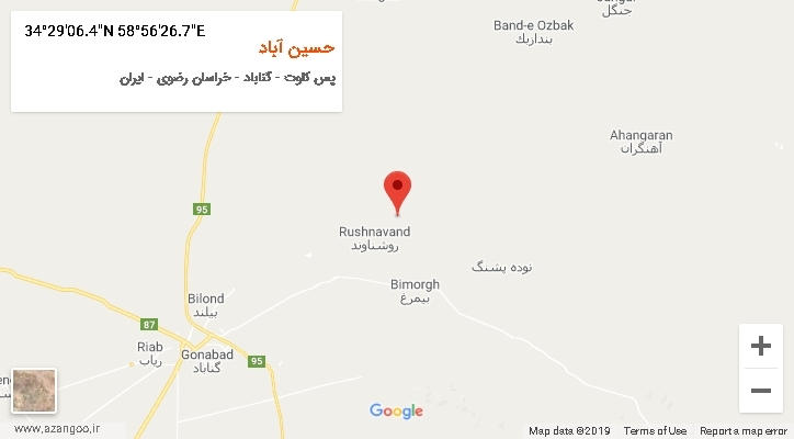 روستای حسین آباد بر روی نقشه