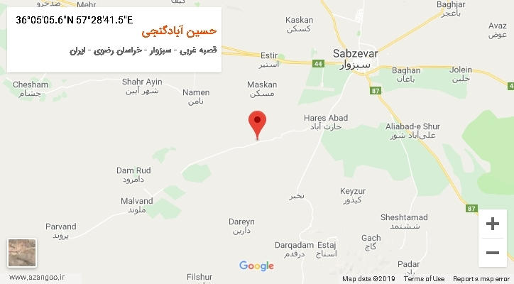روستای حسین آبادگنجی بر روی نقشه