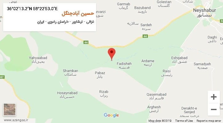 روستای حسین آبادجنگل بر روی نقشه