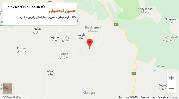 روستای حسین آبادمتولی بر روی نقشه