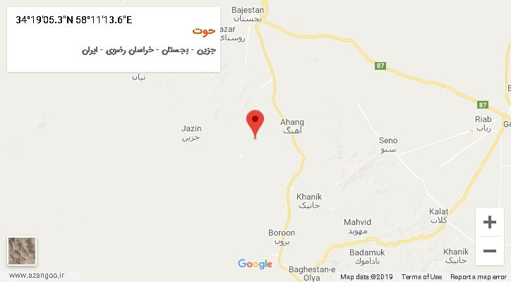 روستای حوت بر روی نقشه