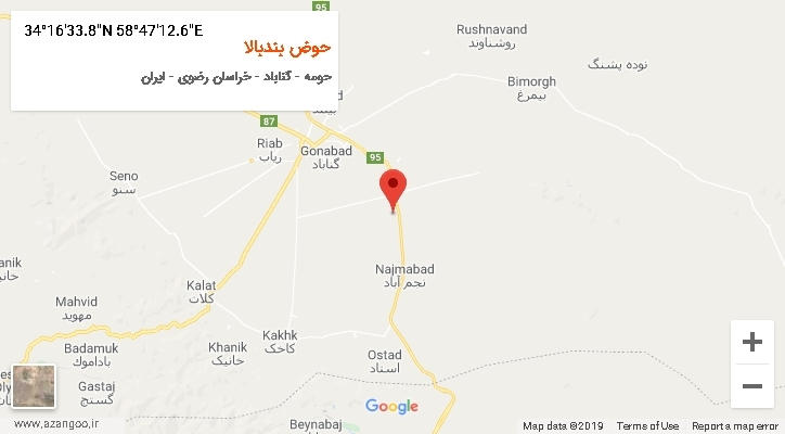 روستای حوض بندبالا بر روی نقشه